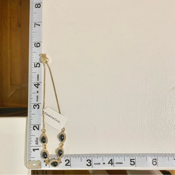 Gold pave and imitation pearl pear shaped halo slider bracelet - Picture 9 of 9